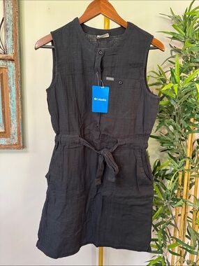 Columbia Holly Holiday breezy cotton Black Sleeveless Tie-Waist Mini Dress NWT